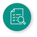 Document checklist icon with magnifying glass on green background