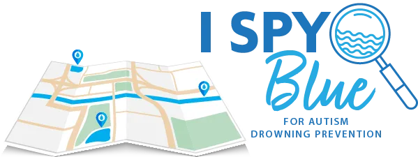 I Spy Blue map logo for autism drowning prevention awareness