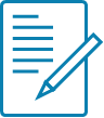 Blue document icon with pencil, representing writing or editing a document