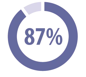 Pie chart showing 87 percent in blue and white colors