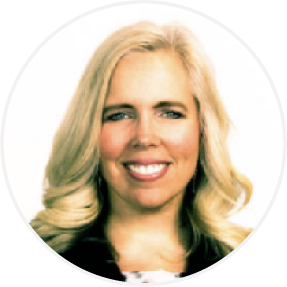 Smiling woman with blonde wavy hair in professional headshot