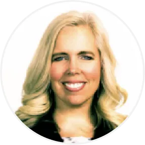 Smiling woman with blonde wavy hair in professional headshot