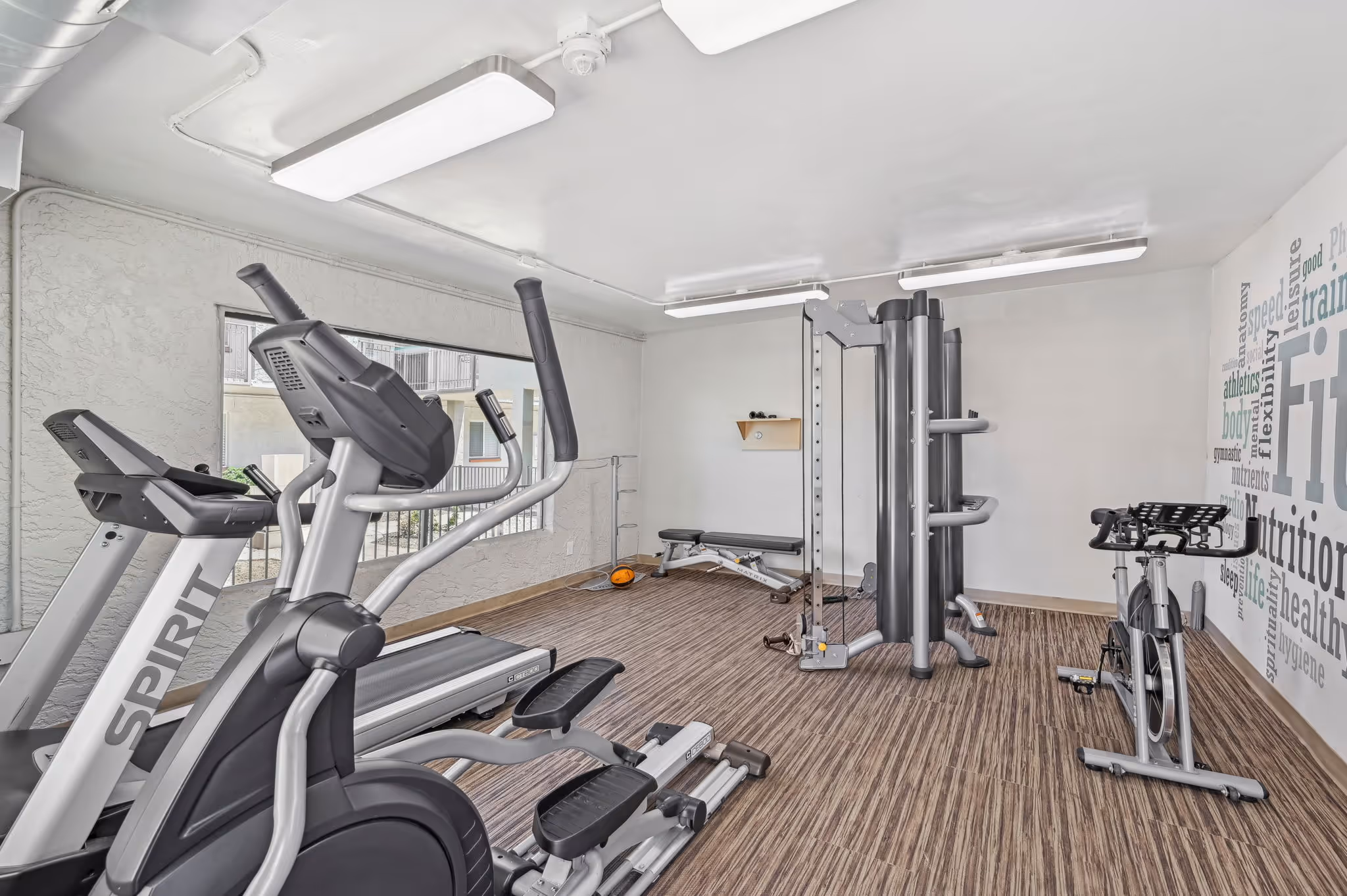 Fitness center with workout equipment and machines