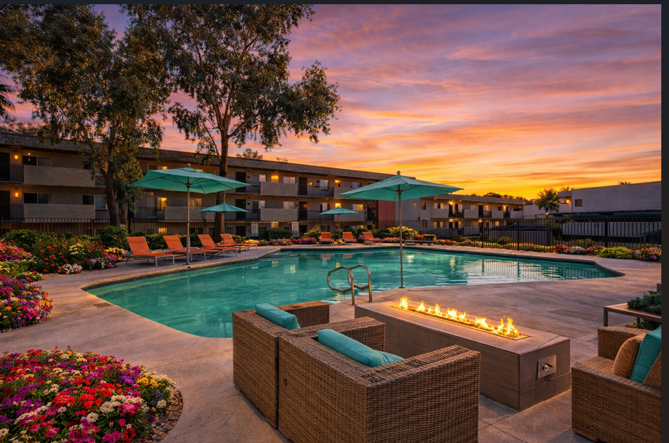 pool with lounge chairs