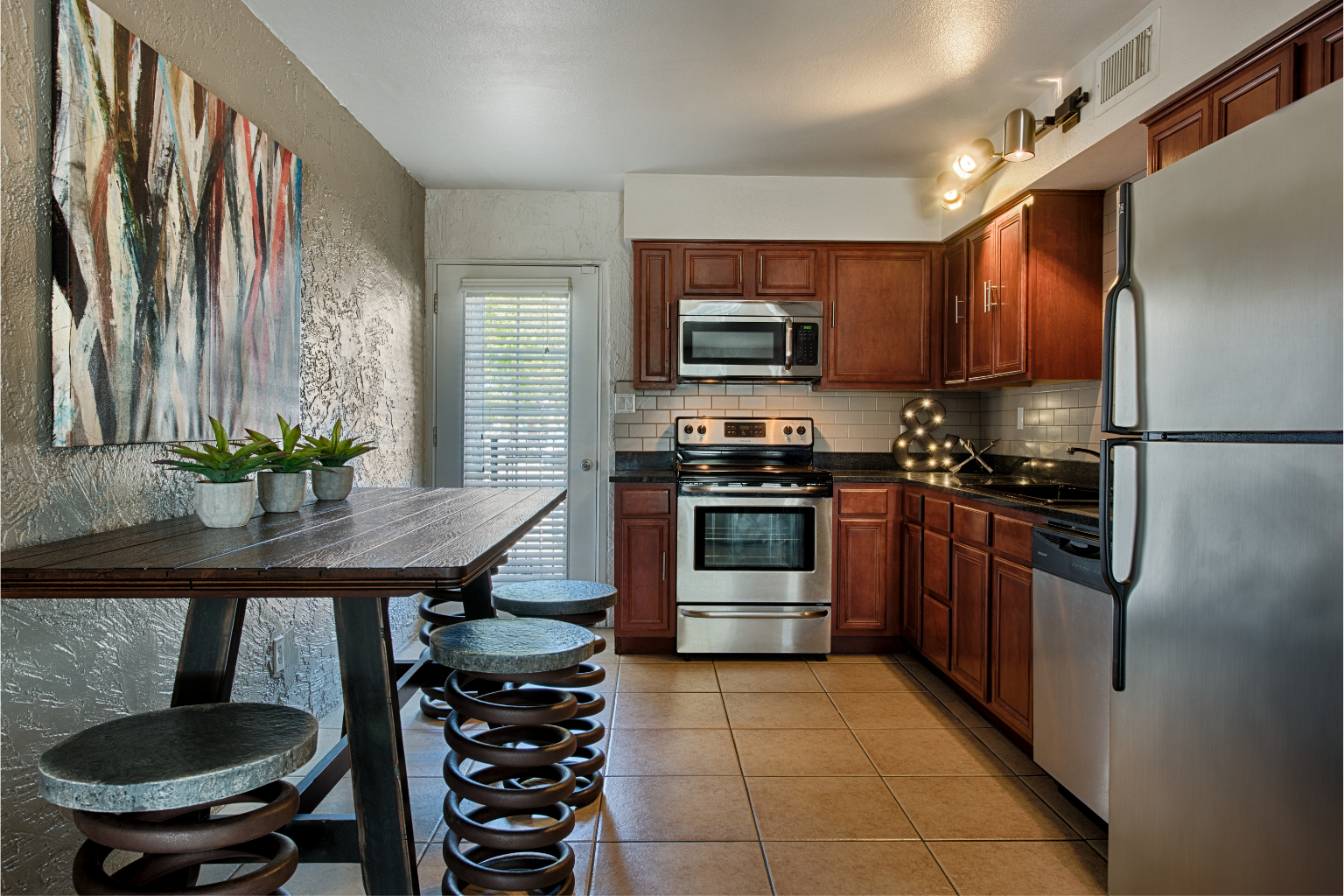Apartment kitchen — representative home at Arcadia 30.