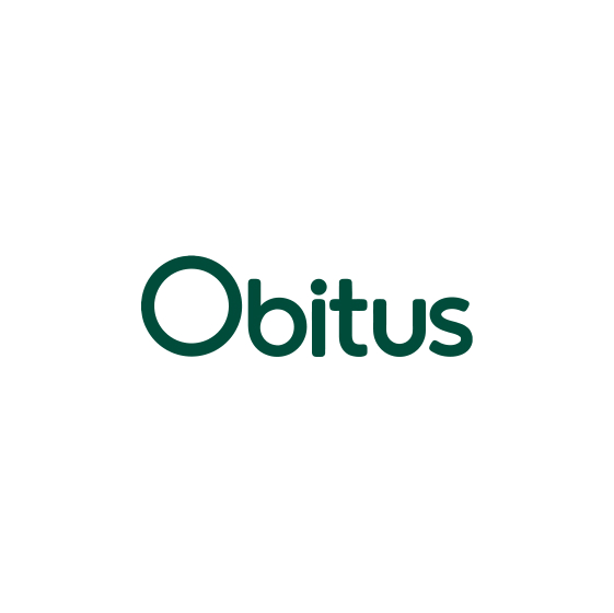 Obitus brand name in dark green text on a white background.