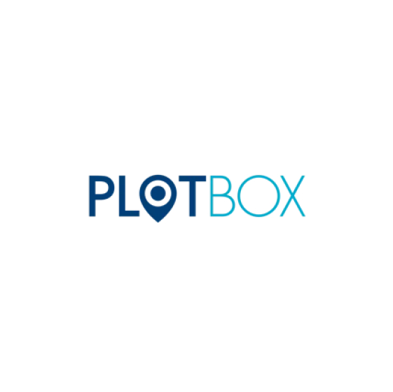 PLOTBOX logo with a location pin icon used as the letter O in PLOT.
