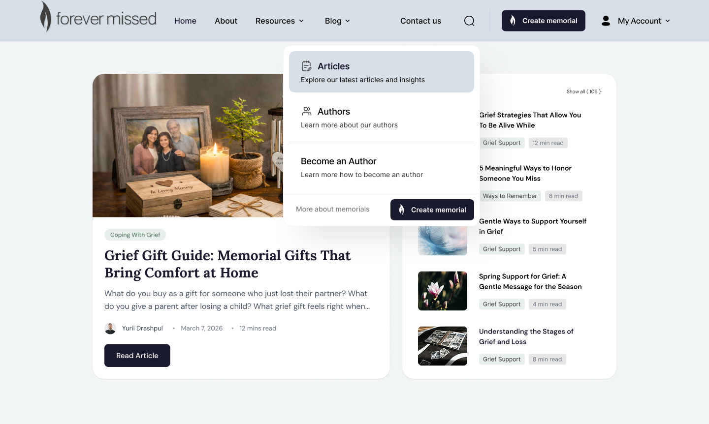 Memorial platform redesign - restructured 105 articles into a discoverable content system