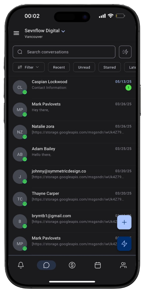iPhone showing the conversations tab in pulse HQ
