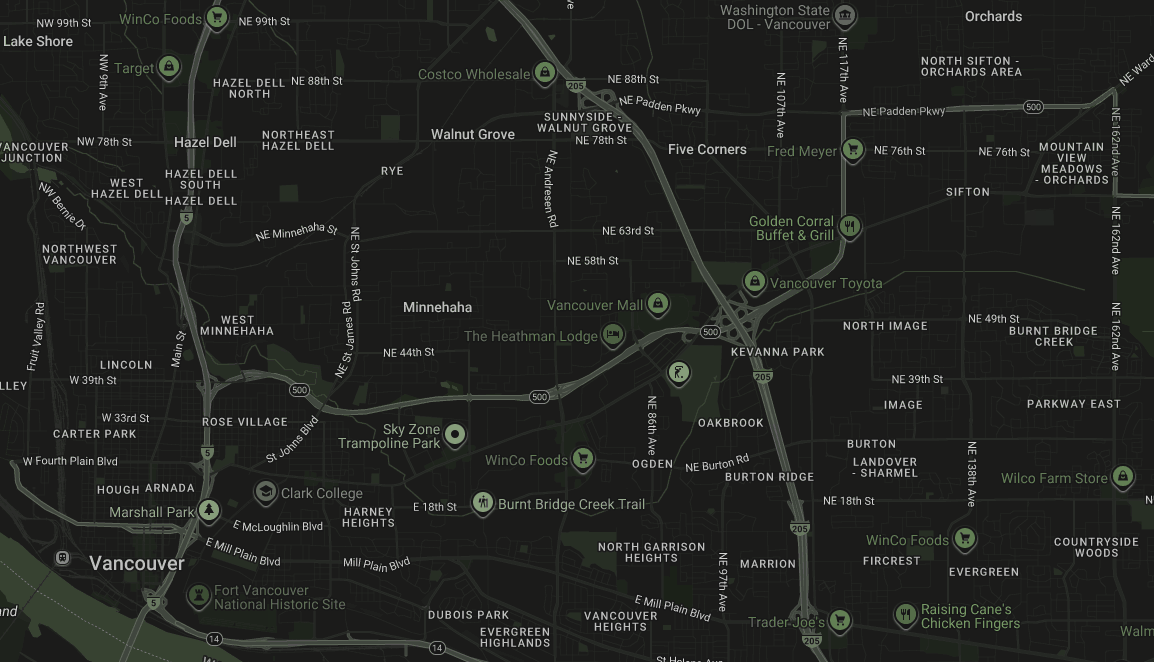 Map highlighting Vancouver, Washington neighborhoods targeted for local postcard delivery