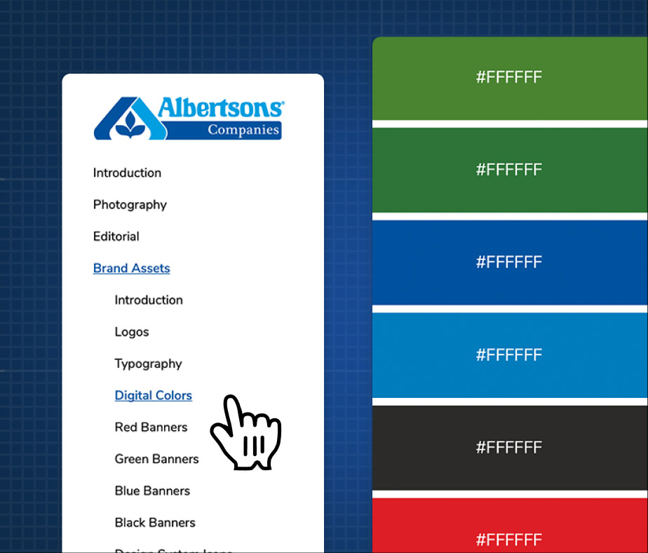 A subnav for Albertsons' digital brand guide