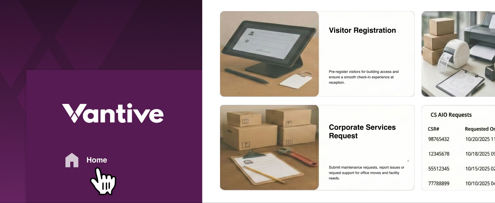 Vantive's dashboard's sections and architecture