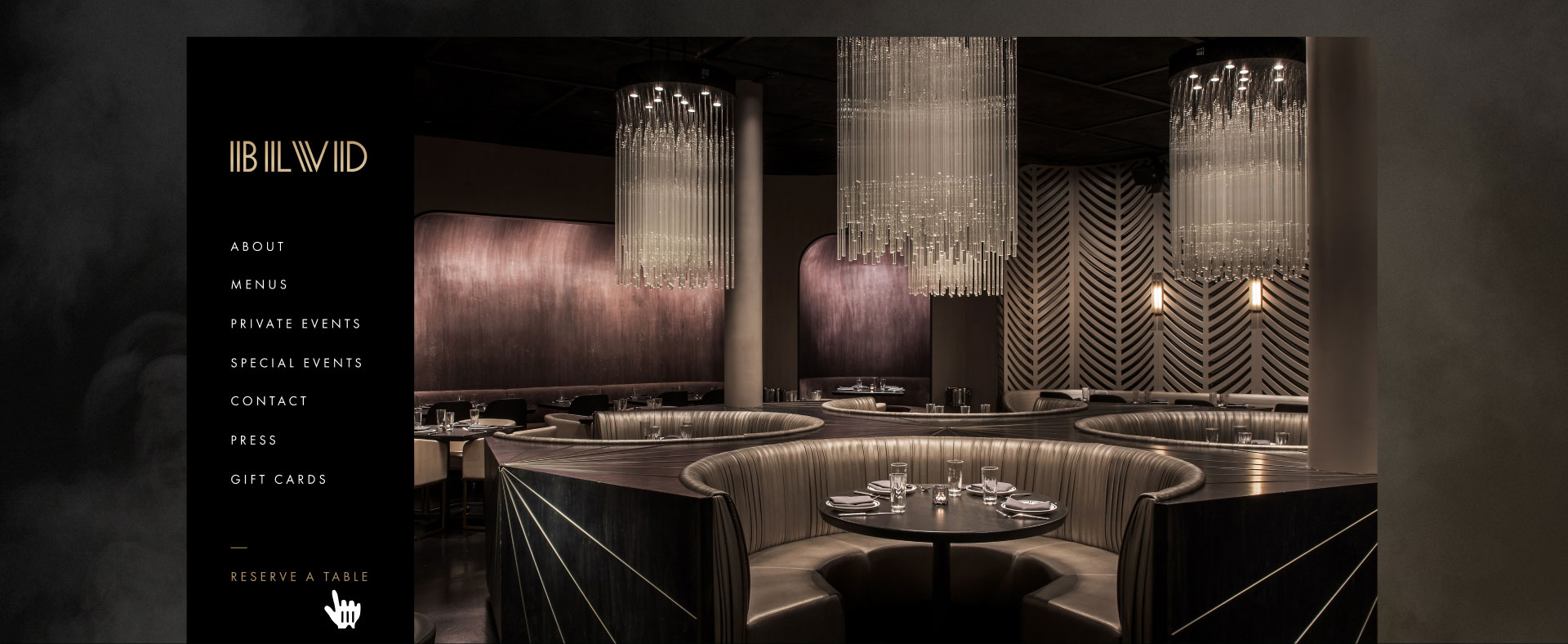 BLVD Chicago's homepage over a dark smokey backround