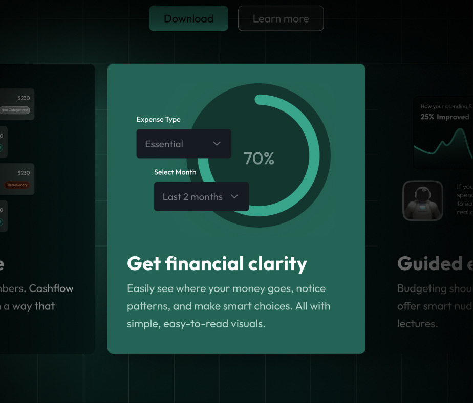 Cashflow Pilot's feature marketing on the homepage