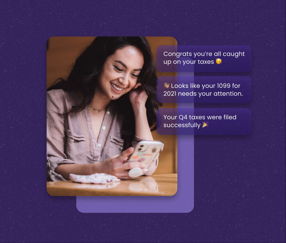 Dime's notifications over a photo of a woman looking at her phone