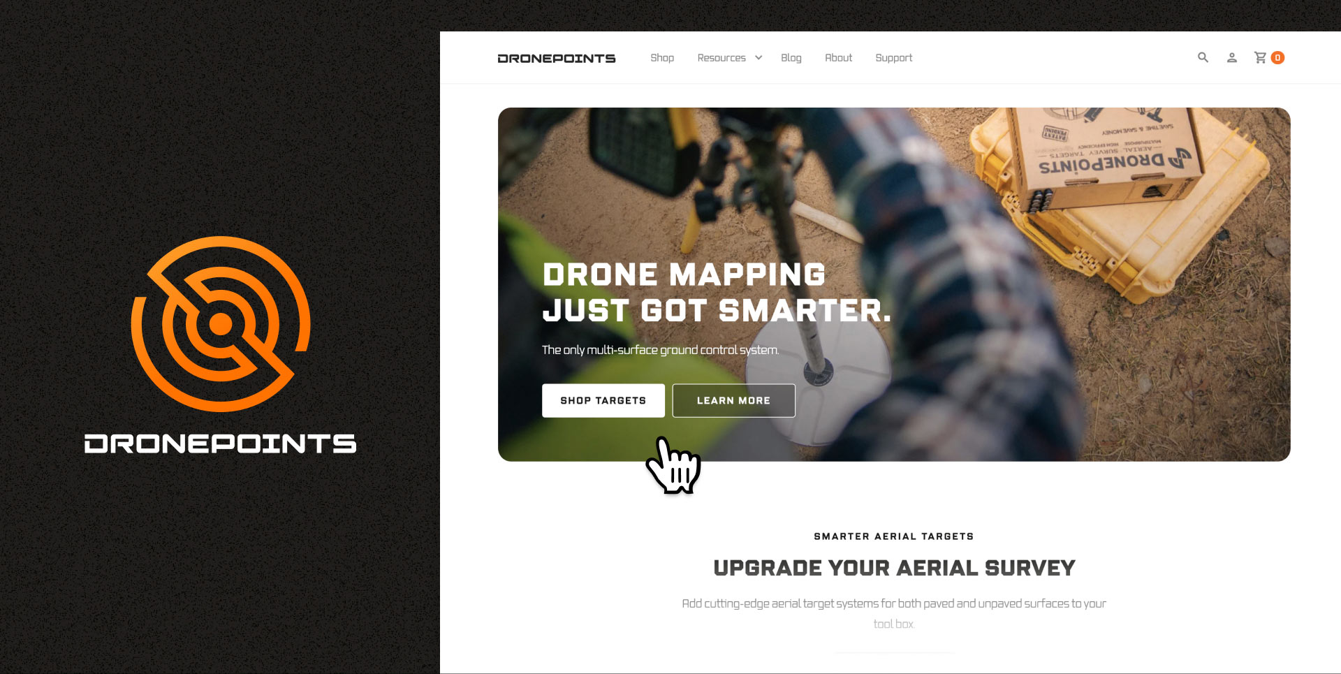 An example of the updated DronePoints brand/Logo, as well as their Homepage