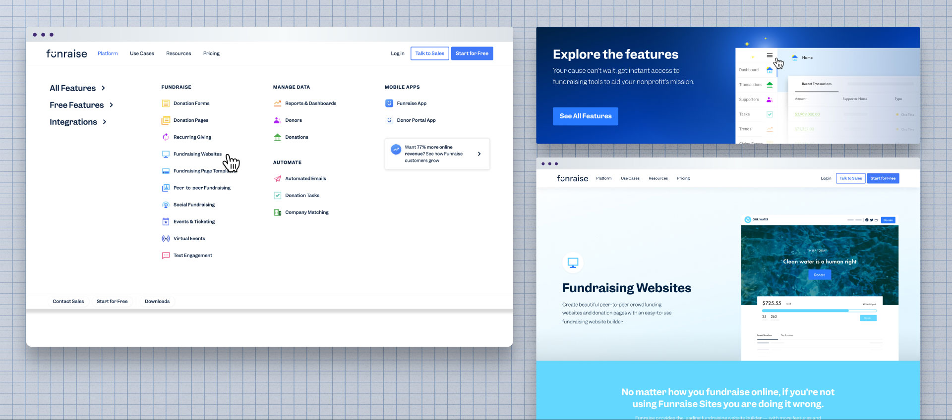 Funraise features and feature marketing