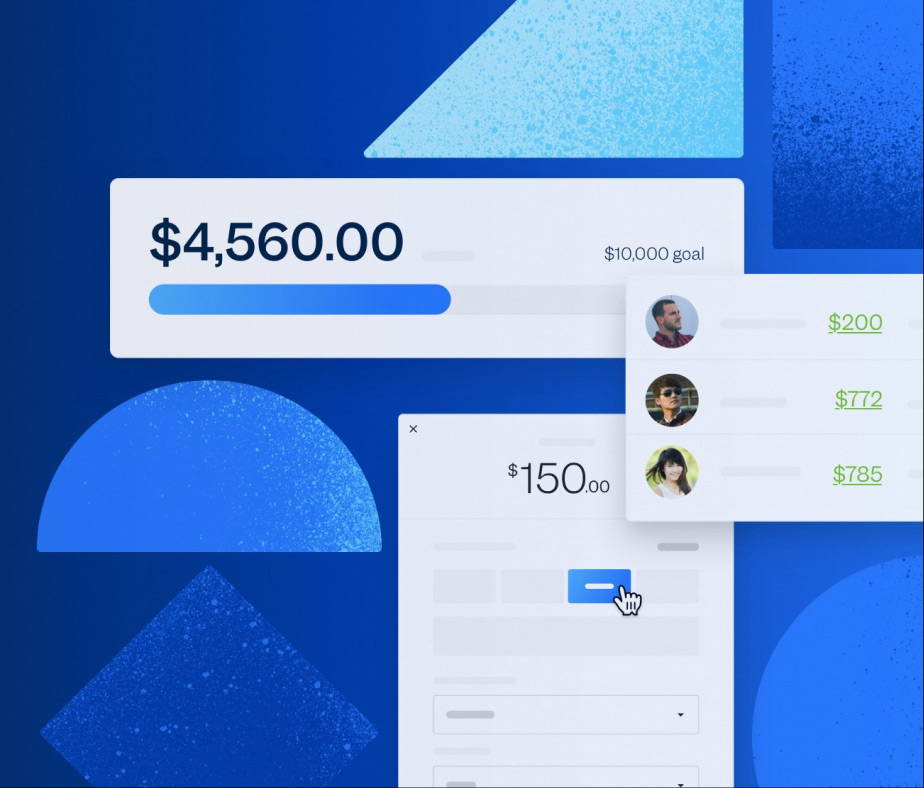 An abstracted image of Funraise's donation tools over their brand shapes and colors