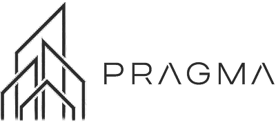 Pragma logo with abstract geometric shapes forming a building structure.