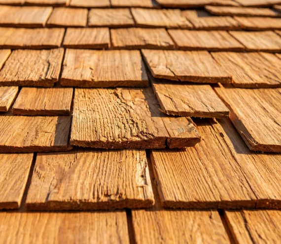 Close-up of a new cedar shake roof with clean staggered rows on a Denver home