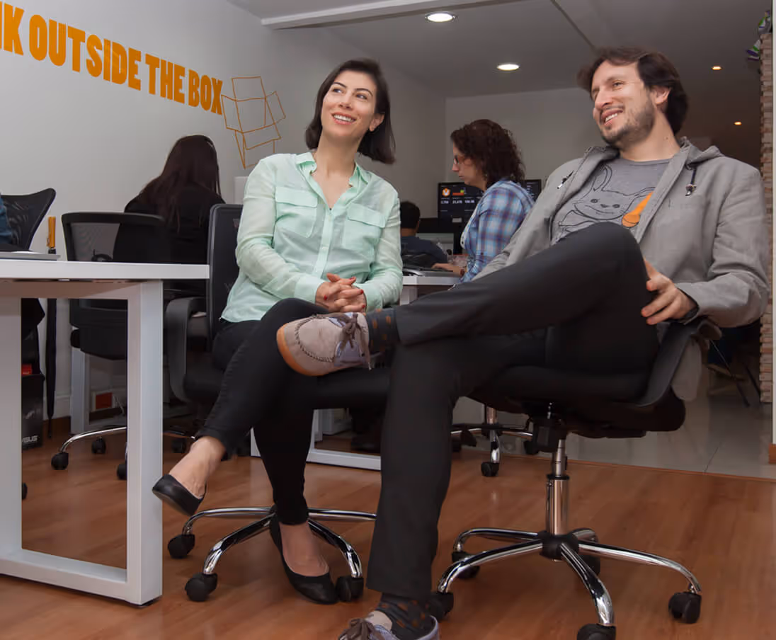 Tania and Alex at Bunny Inc's office