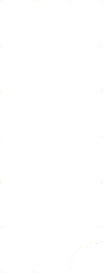 Vertical cream-colored candy bar shape with scalloped edges and one scalloped corner embossed on black background.