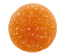 Round orange gummy candy coated with sugar crystals.