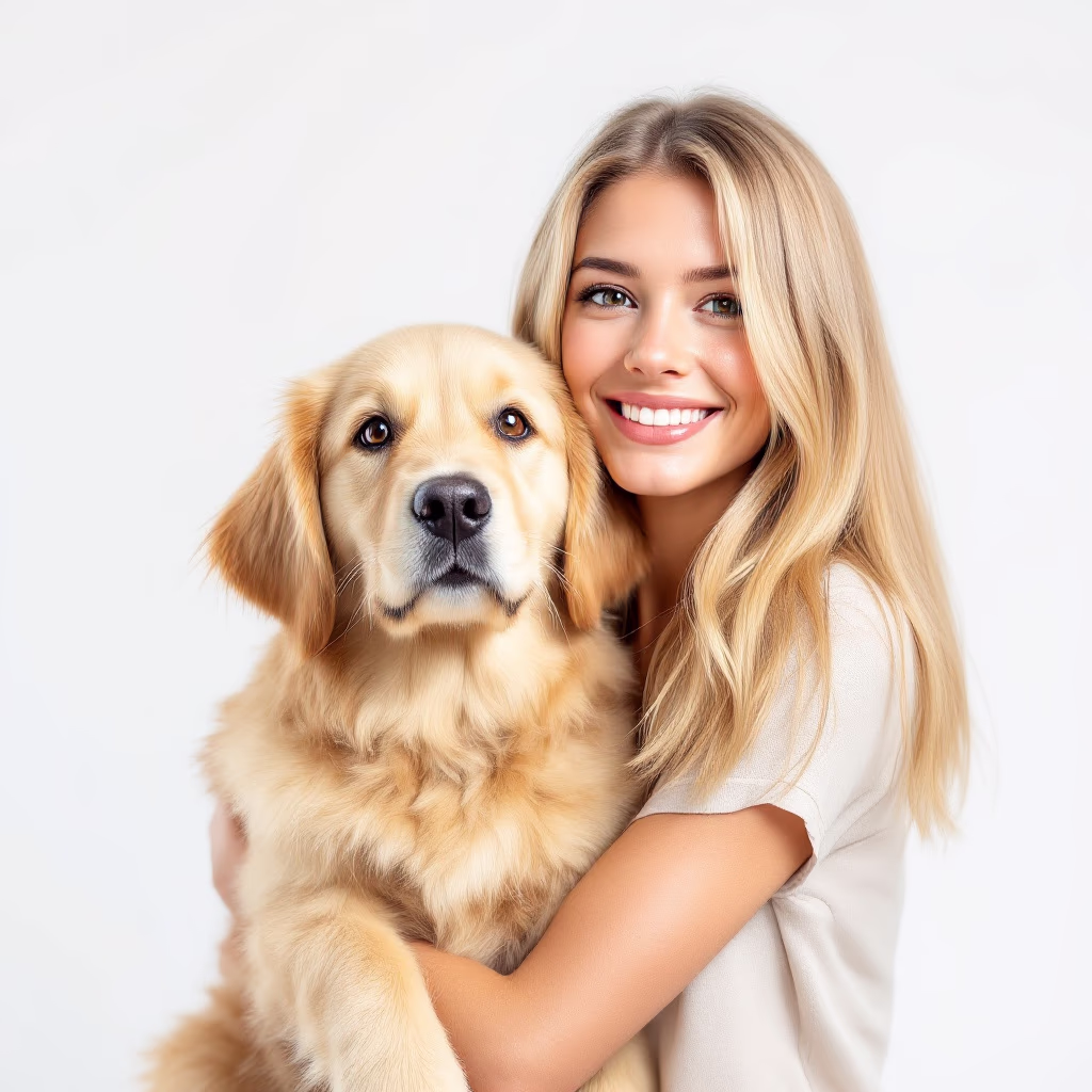 [headshot] image of a customer interacting with their pet (for a pet store)