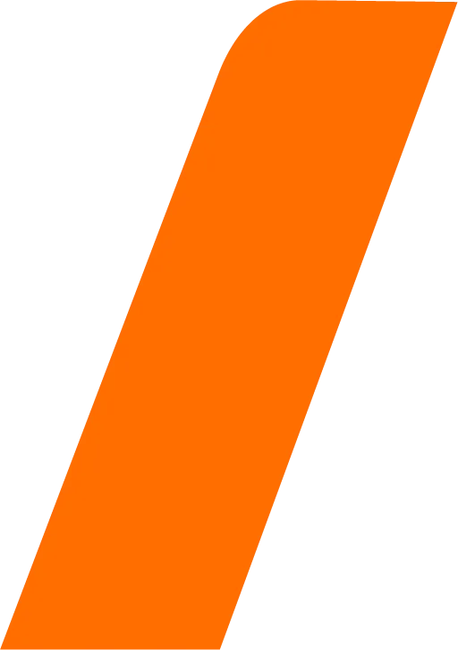 Orange diagonal stripe with a slanted top against a transparent background.