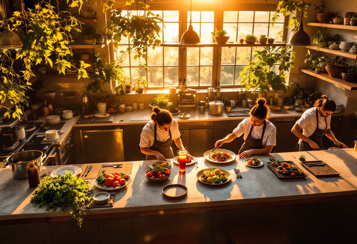 image of kitchen during service (for a fine dining restaurant)