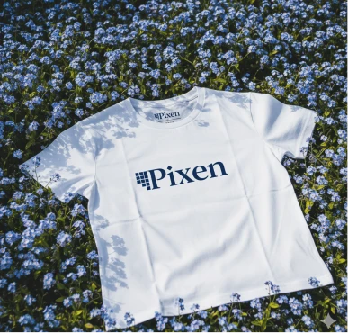 A white t - shirt with the word pixen printed on it.