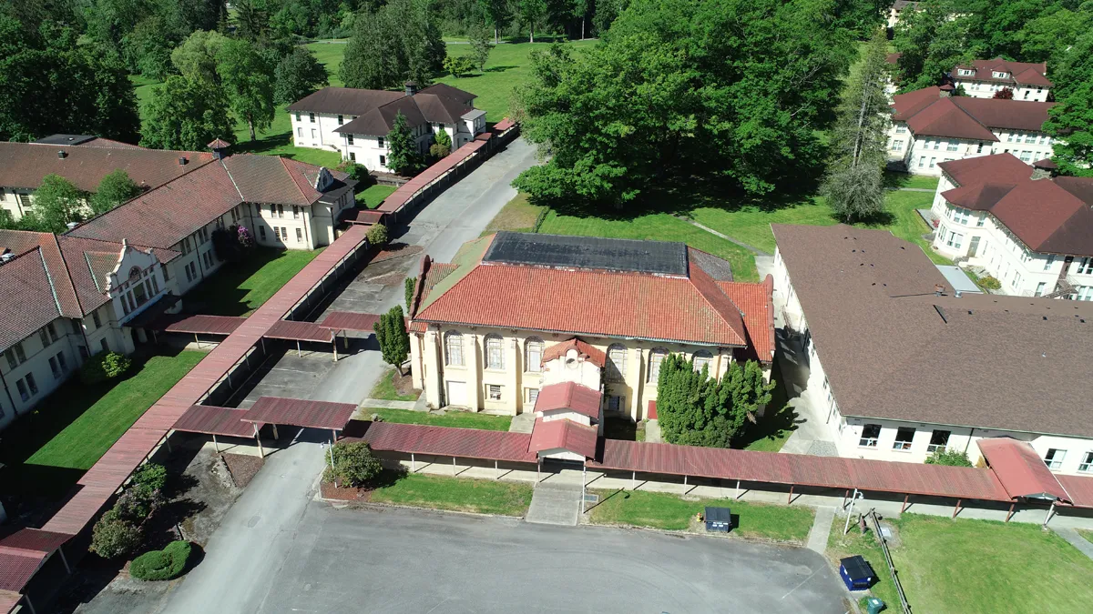 adaptive reuse projects at swift center aerial view of the historic hub assembly hall