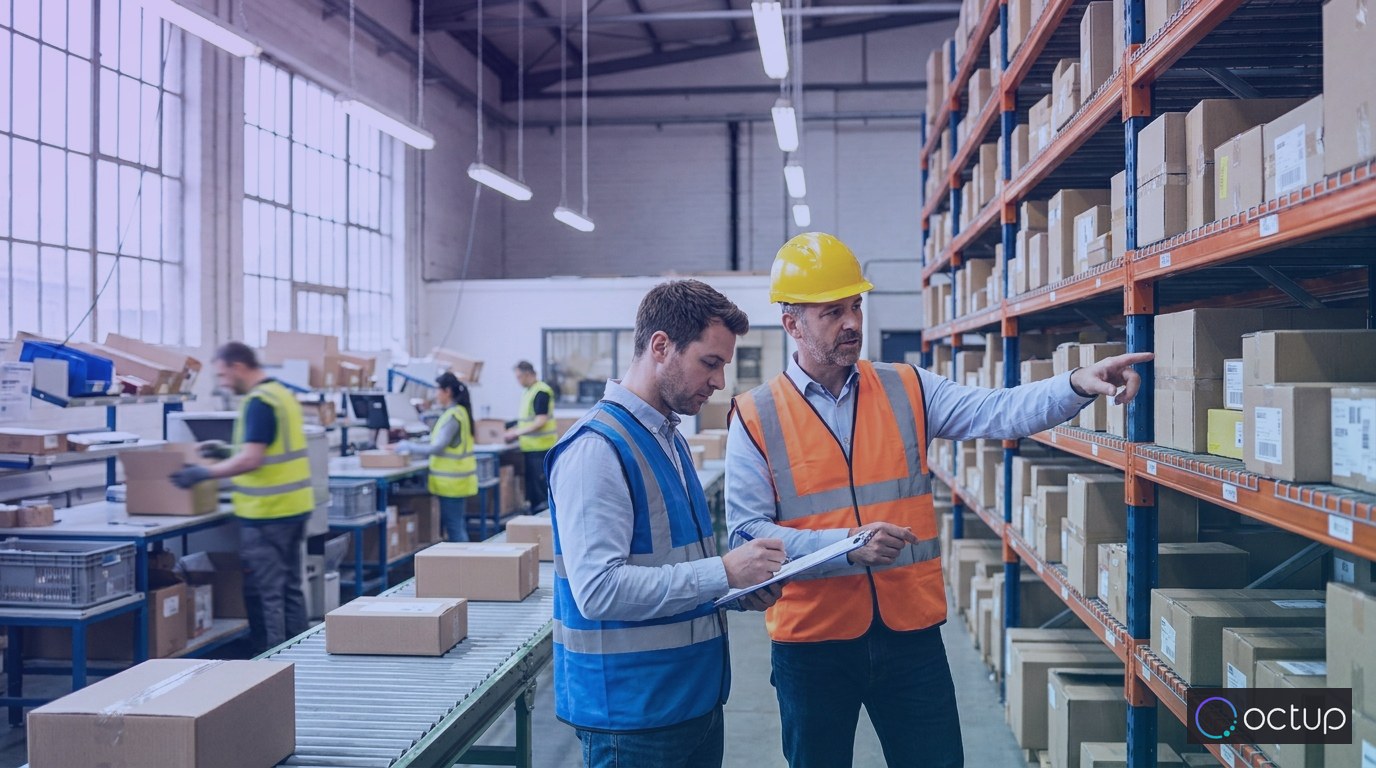 A 3PL warehouse manager overseeing active order fulfillment operations on a large distribution center floor.