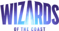 Wizards of the Coast logo with stylized text and a glowing light beam in the center.
