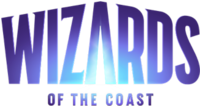 Wizards of the Coast logo with stylized text and a glowing light beam in the center.