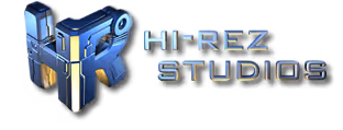 Hi-Rez Studios logo with metallic blue and gray stylized letters HR.