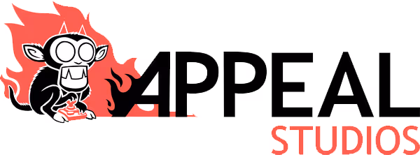 Logo of Appeal Studios featuring a cartoon monkey with large eyes holding a flaming object next to the word 'APPEAL' in bold black letters and 'STUDIOS' in red.