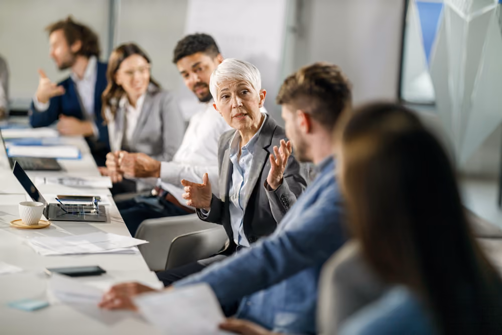 Team discussing during the meeting