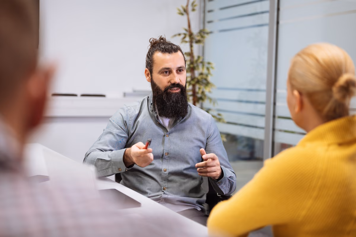 Team members having conversation