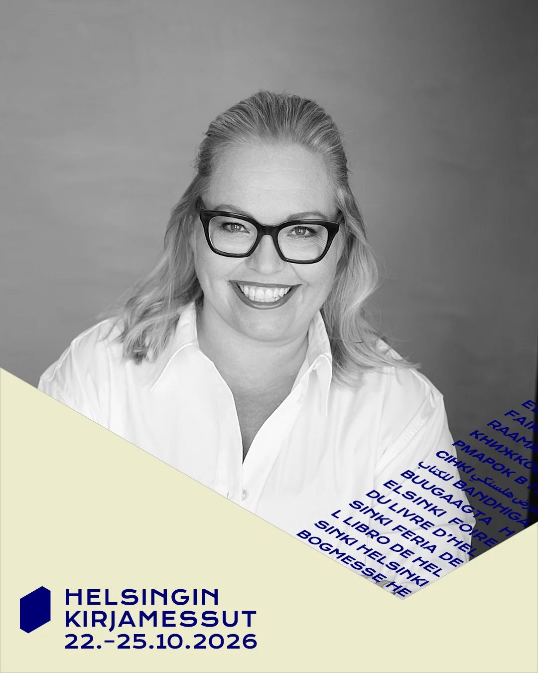 Emma Alftan hymyilee Helsingin kirjamessujen 2026 kehyksessä