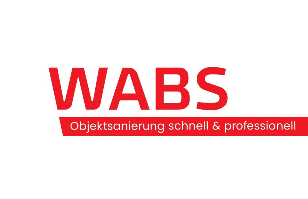 WABS in roten Großbuchstaben mit dem Text Objektanierung schnell & professionell darunter auf rotem Hintergrund.