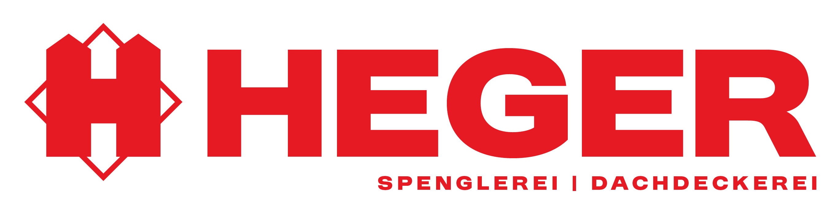 Logo mit rotem stilisiertem Dach und dem Schriftzug HEGER, darunter Spenglerei und Dachdeckerei.