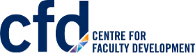Logo of Centre for Faculty Development with blue and orange stylized letters cfd and text to the right.