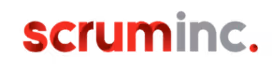 Scrum Inc. logo featuring the word 'scrum' in bold red letters and 'Inc.' in gray letters with a small turquoise accent mark.