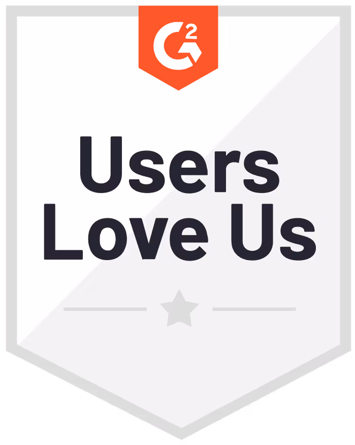 G2 badge with text 'Users Love Us' and the G2 logo at the top on a white shield background.