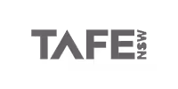 TAFE NSW logo in dark gray letters on a transparent background.