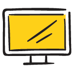 Simple illustration of a yellow computer monitor with reflection lines.