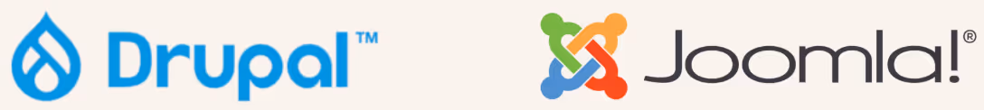 Logos of Drupal and Joomla content management systems.