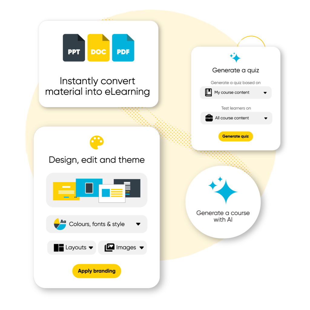 Image of Arlo's elearning features that help you create training material and online training courses.