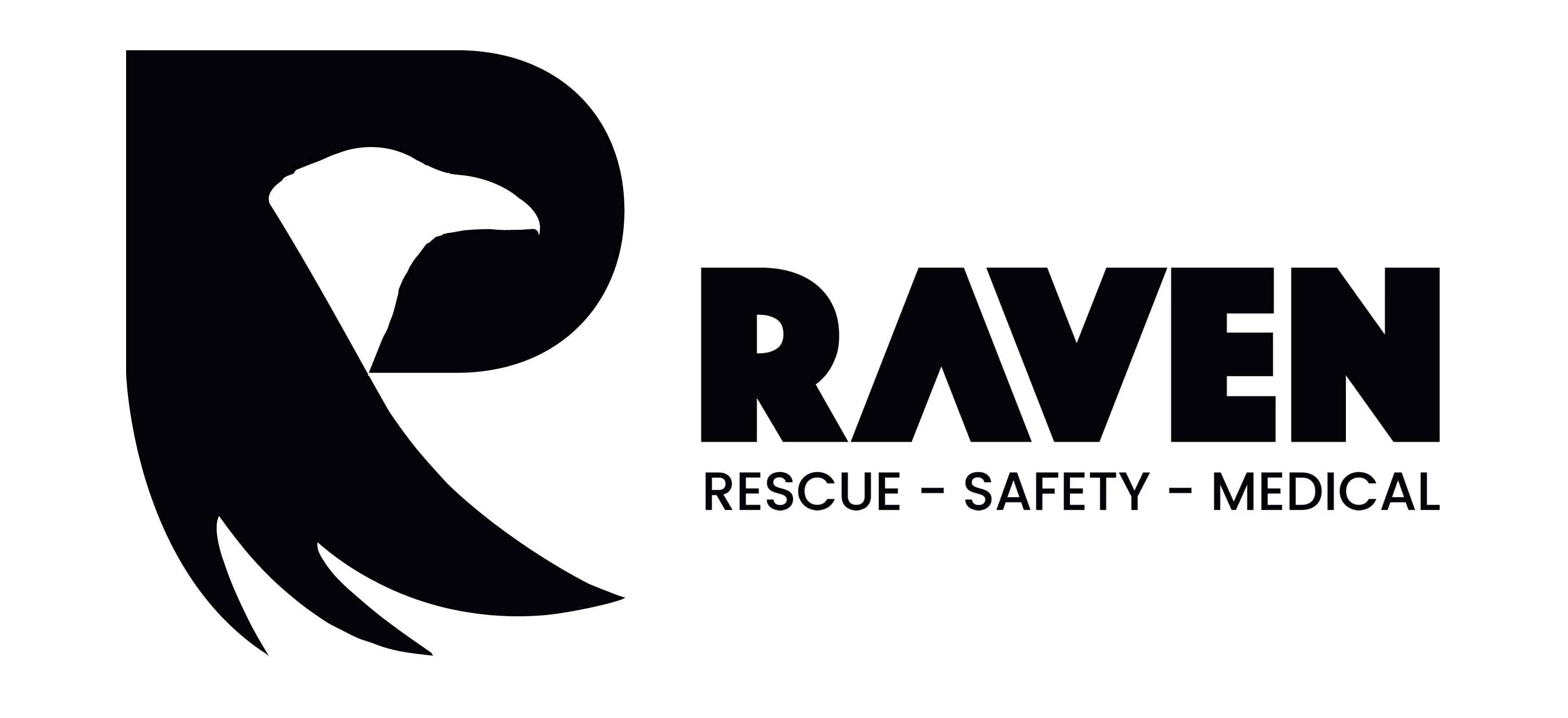 Logo of Raven featuring a stylized raven head and the words Rescue, Safety, Medical underneath.